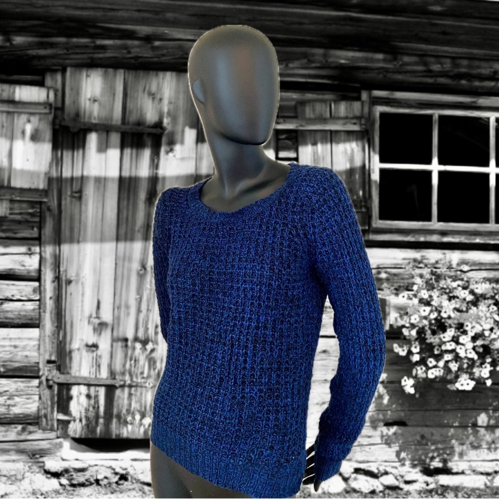 Blue & Black Open-knit Sweater